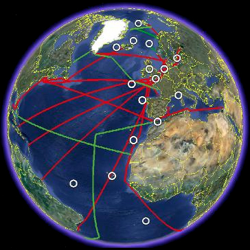 Image of the globe showing observation nodes